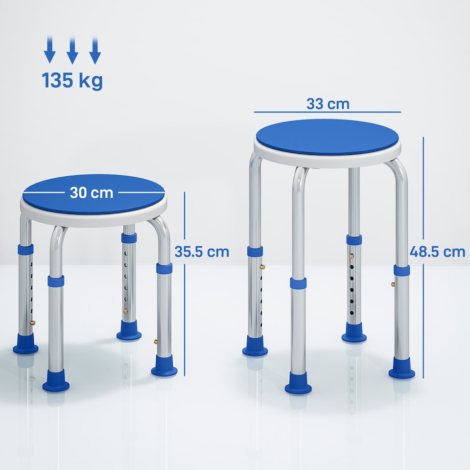 image 1 of HOMCOM 360 Swivel Seat Bath Shower Stool, Adjustable Height Shower Chair with Aluminium Frame Non-Slip Feet Chair Safe Support Home Assistance, Blue