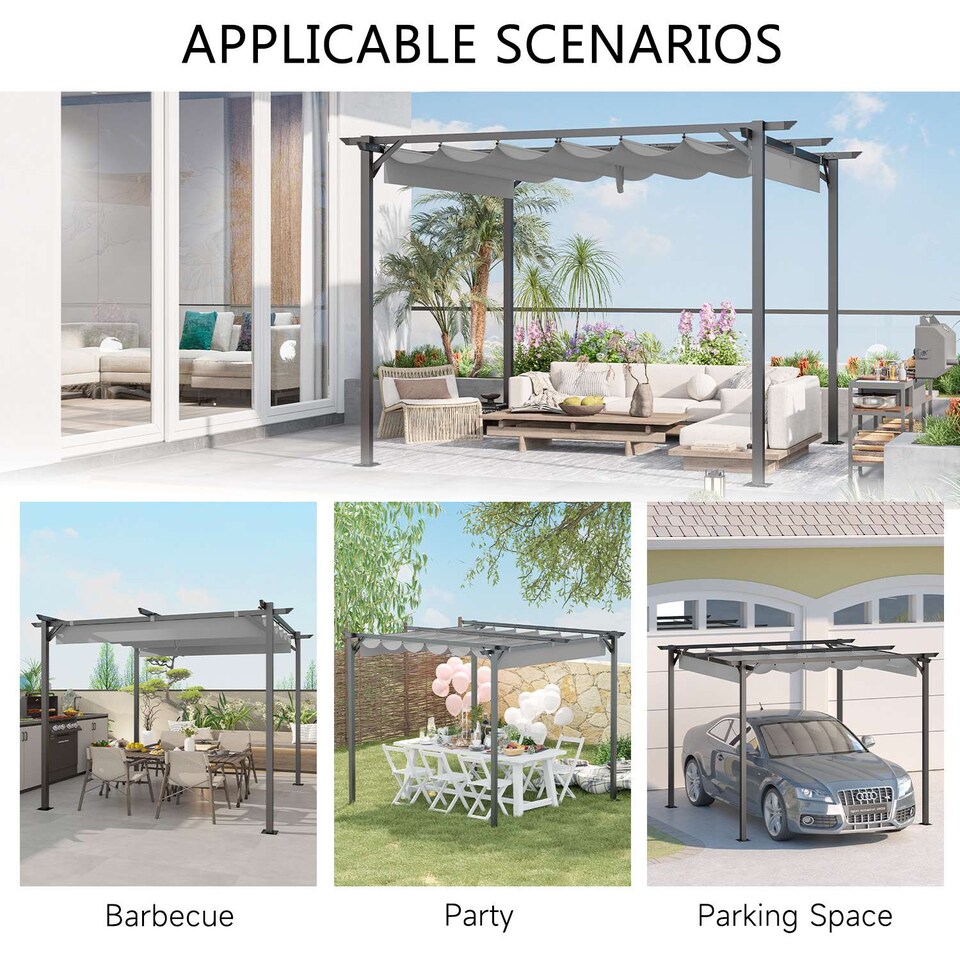 image 1 of Rattantree Outdoor Retractable Pergola Gazebo Metal Canopy 8ft x 8ft
