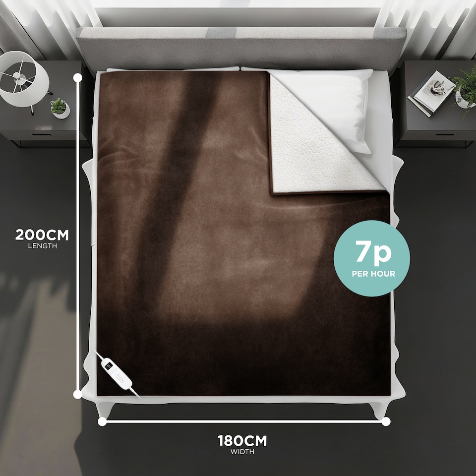 image 1 of DMD Heated Electric Throw Blanket, Fleece Sherpa, 9 Heat Settings & Timer, 180 x 200cm