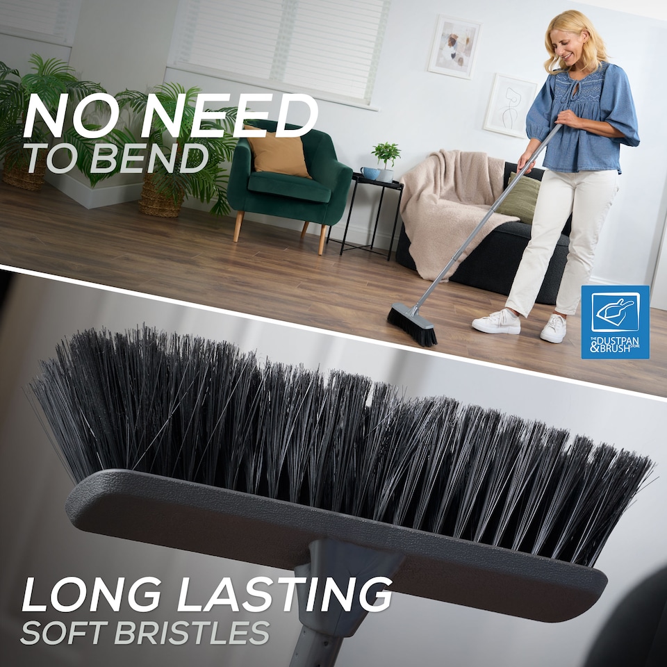 image 1 of Soft Indoor Broom Perfect for Laminate, Vinyl or Wooden Floor with Multi-section Handle and Flagged Bristle