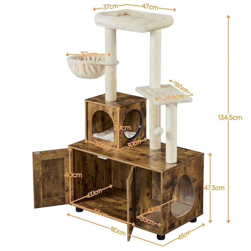 image 1 of Yaheetech Litter Box Enclosure with Cat Tree Tower Brown | Rustic Brown/Beige | One Size