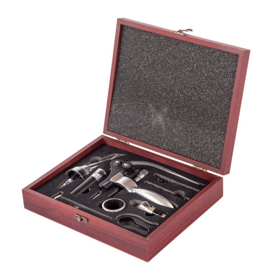 image 1 of 9pc Wine Opener Accessory Gift Set with Rabbit Corkscrew Bottle Pourers Stopper