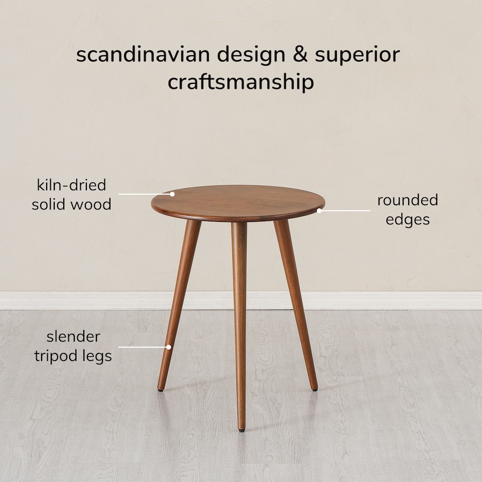 image 1 of Judy Round Solid Mango Wood Side Table with Tripod Legs for Bedroom