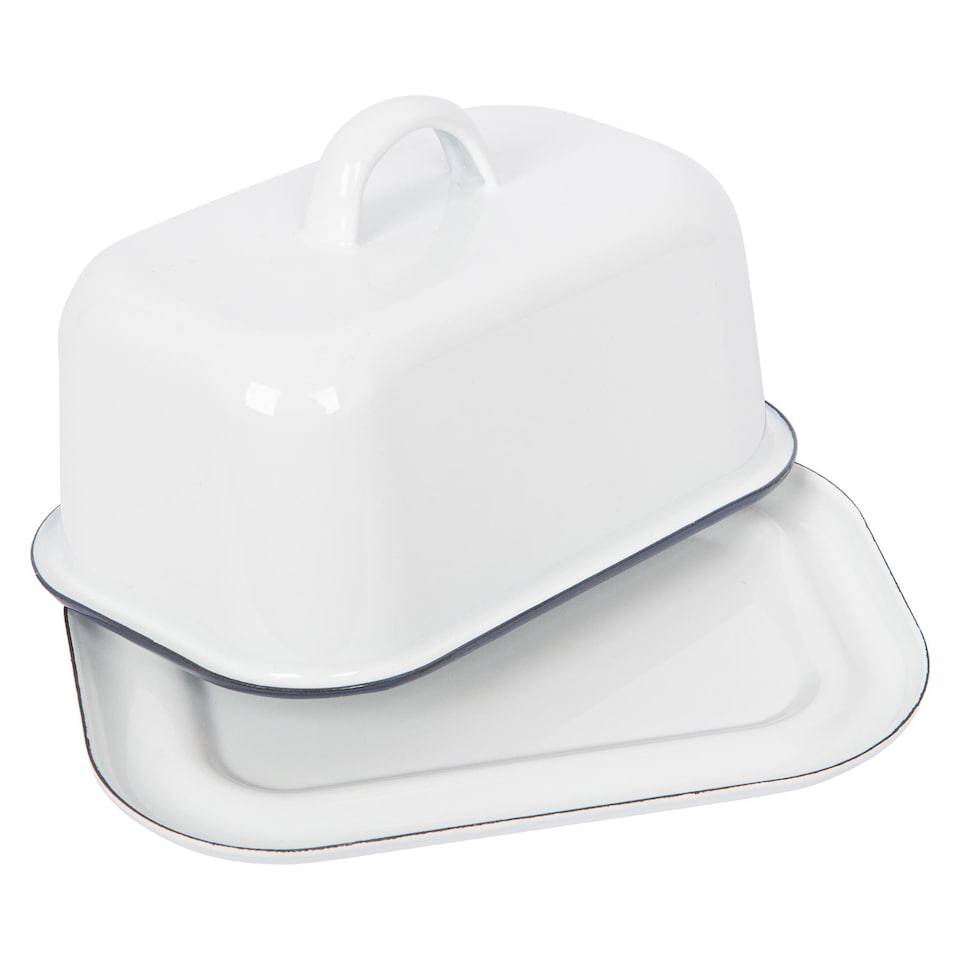 image 1 of Argon Tableware White Enamel Butter Dish - 18.5cm x 10cm - Blue | White | Blue