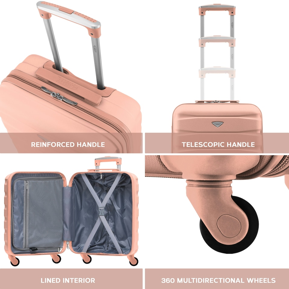 image 1 of Flight Knight Cabin Suitcase 56x36x23cm - 30+ Airlines Approved - British Airways, EasyJet- Lightweight 4 Wheel Carry On Hard Shell Hand Luggage Pink | Rose | Cabin Bag