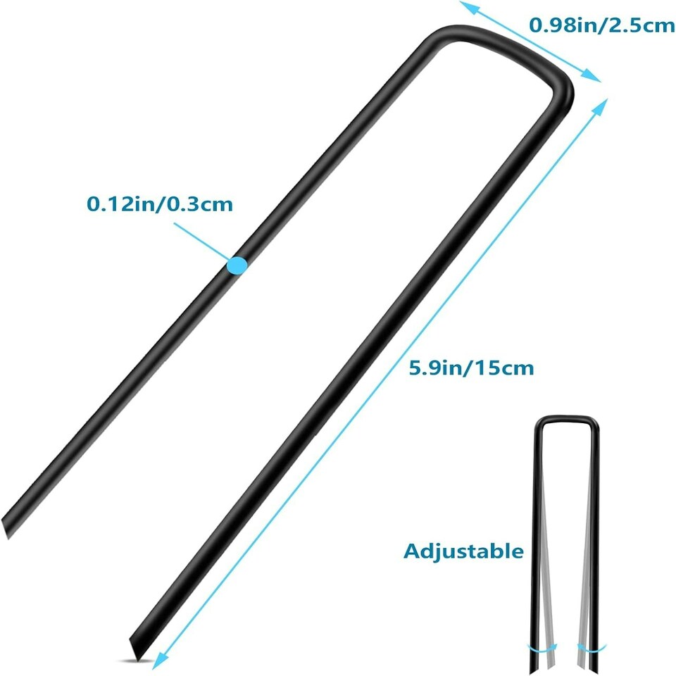 image 1 of Weed Control Membrane Pegs100 pc 6''/150mm U-shaped multi-purpose steel Garden Securing Pegs Black