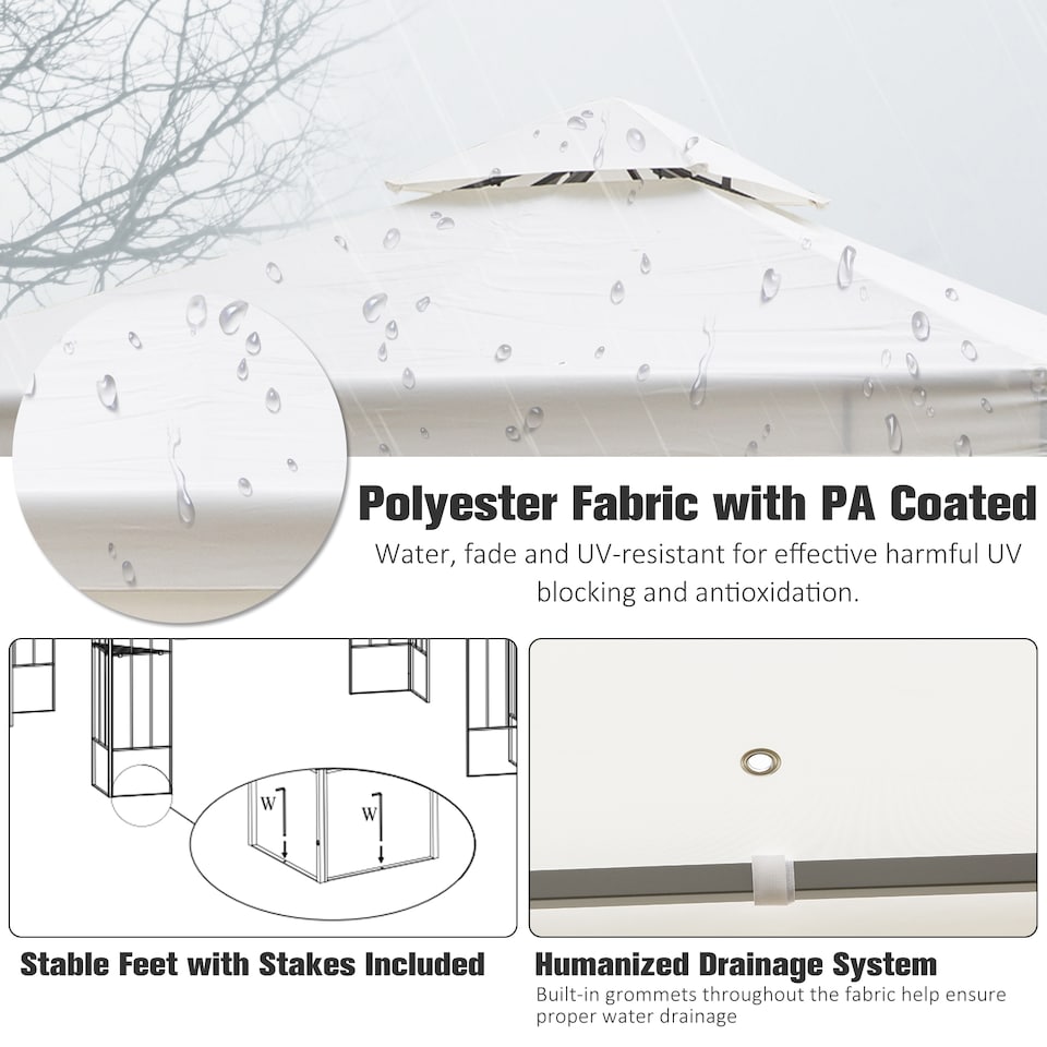 image 1 of Outsunny 3 x 3m Outdoor Steel Gazebo with 2 Tier Roof, Garden Gazebo Patio Canopy Marquee Shelter with Decorative Steel Frame  Cream
