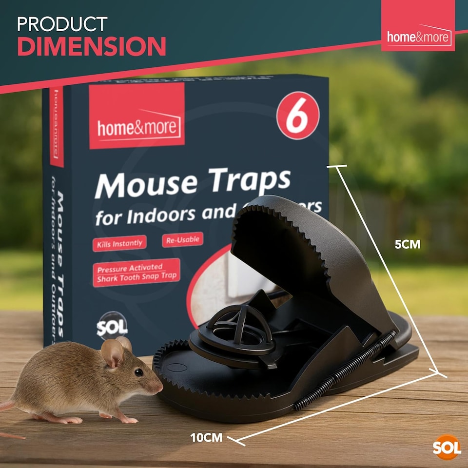image 1 of 6pk Mouse Traps Indoor & Outdoor – Reusable Snap Traps with Shark Tooth Design, Instant Kill Mice Catchers, Durable & Safe