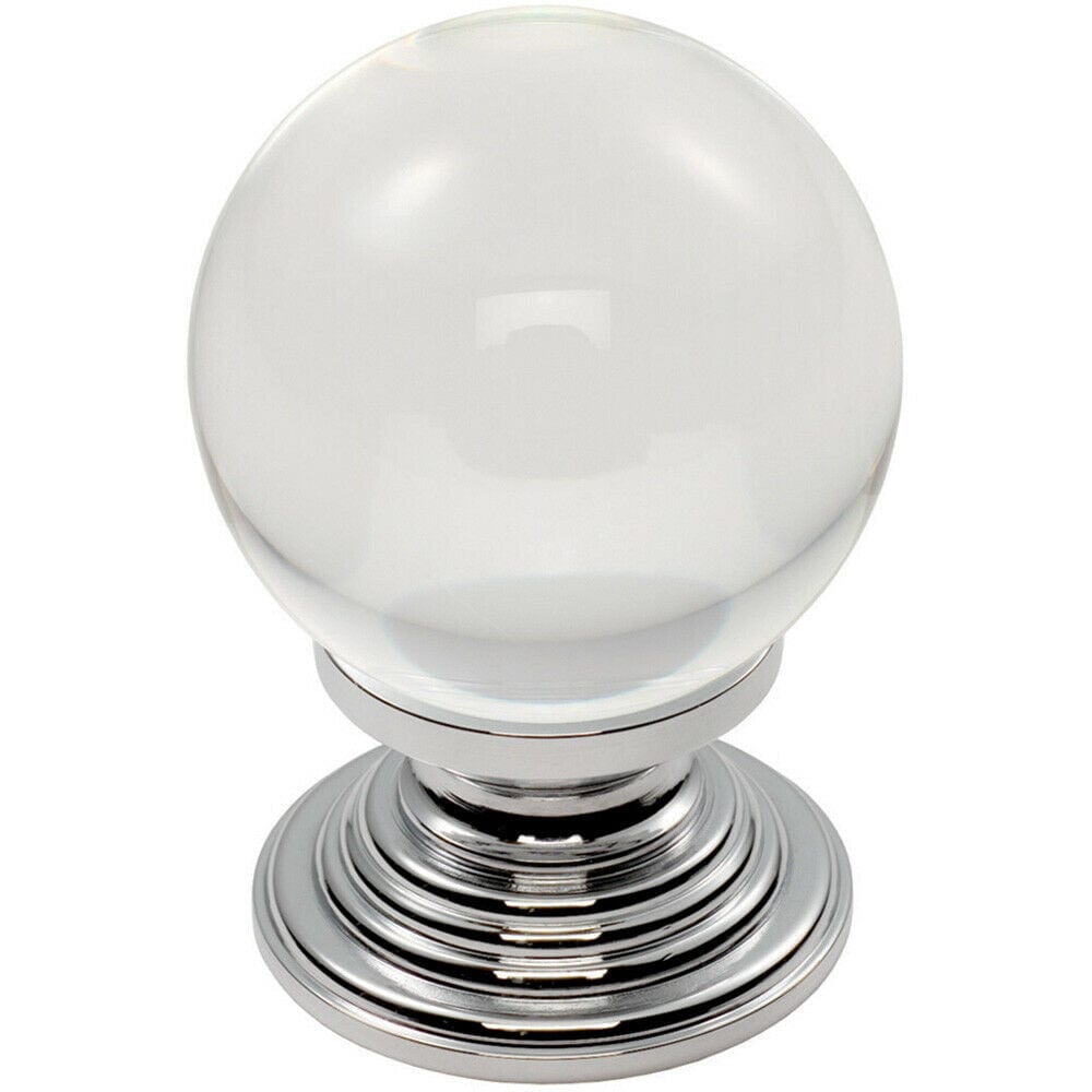 Loops Crystal Ball Cupboard Door Knob 34mm Diameter Clear Translucent & Chrome