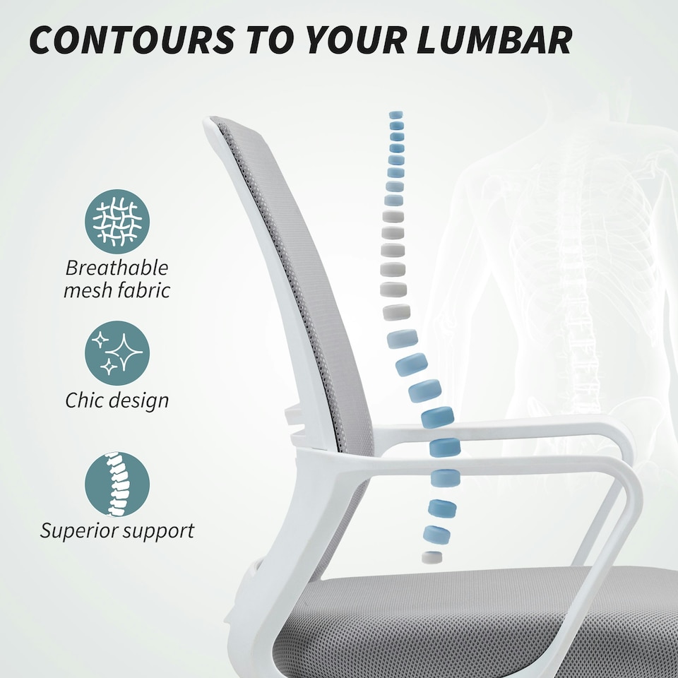 image 1 of HOMCOM Draughtsman Chair, Mesh Ergonomic Drafting Chair, Grey