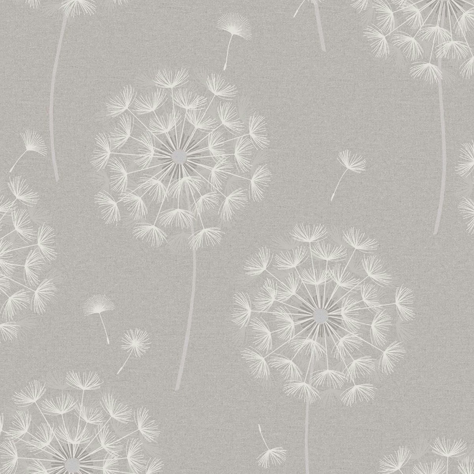 image 1 of Holden Décor Allora Dandelions Heavyweight Vinyl Textured Wallpaper - Grey - 10m x 53cm | Grey