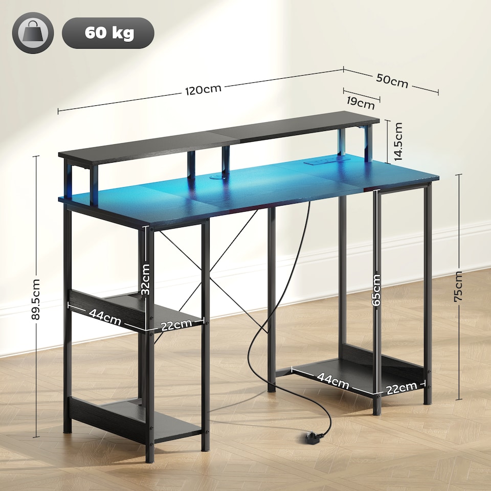 image 1 of HOMCOM Computer Desk Reversible Home Office Desk with Storage Black