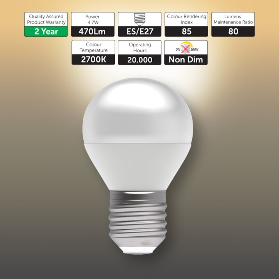 image 1 of BELL Lighting E27 LED Golf Ball Bulb 4.7W Energy Saving Light Bulb | White | Warm White - 2700K | 6
