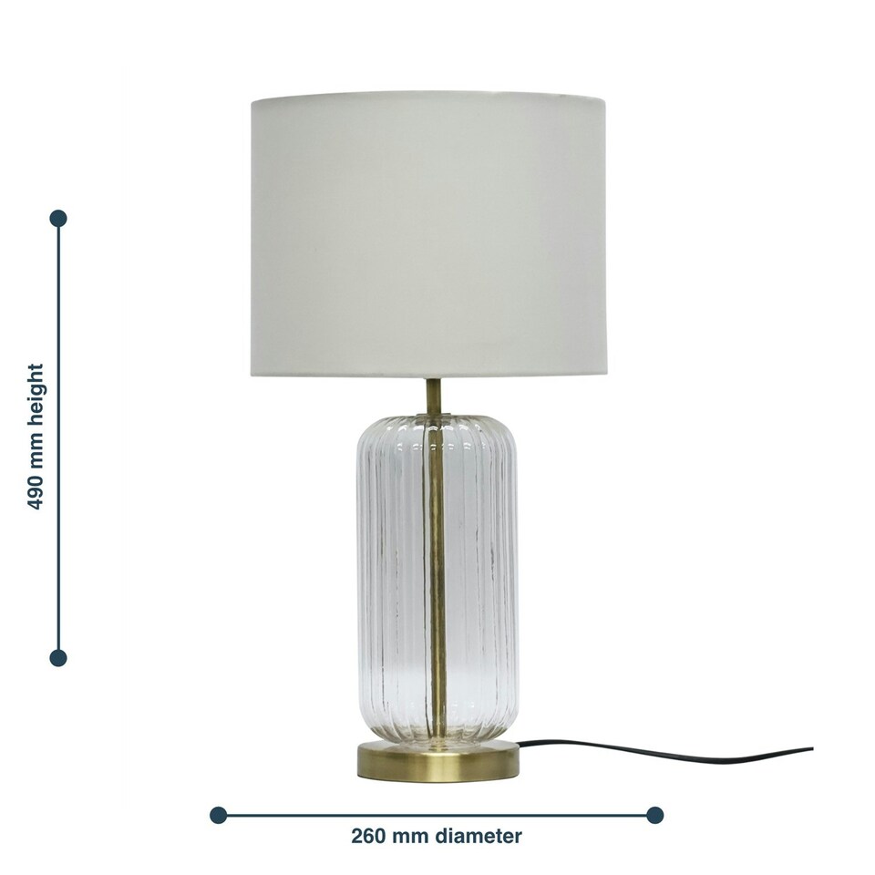 image 1 of First Choice Lighting Walpole Clear Fluted Glass and Antique Brass 49cm Table Lamp with Ivory Fabric Shade Bronze | White