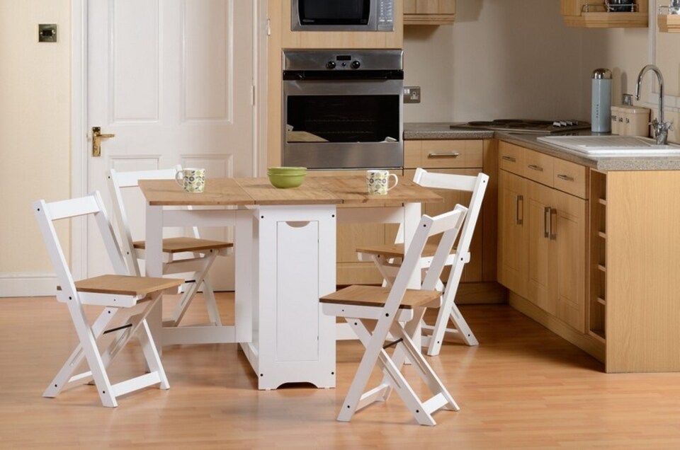 image 1 of Santos Butterfly Dining Set - White - Distressed Waxed Pine | White | 5