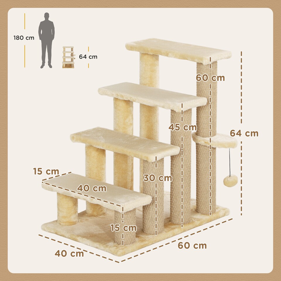 image 1 of pawHut Pet Stairs with 4-step Stair, Scratching Posts, Platforms, Toy Ball