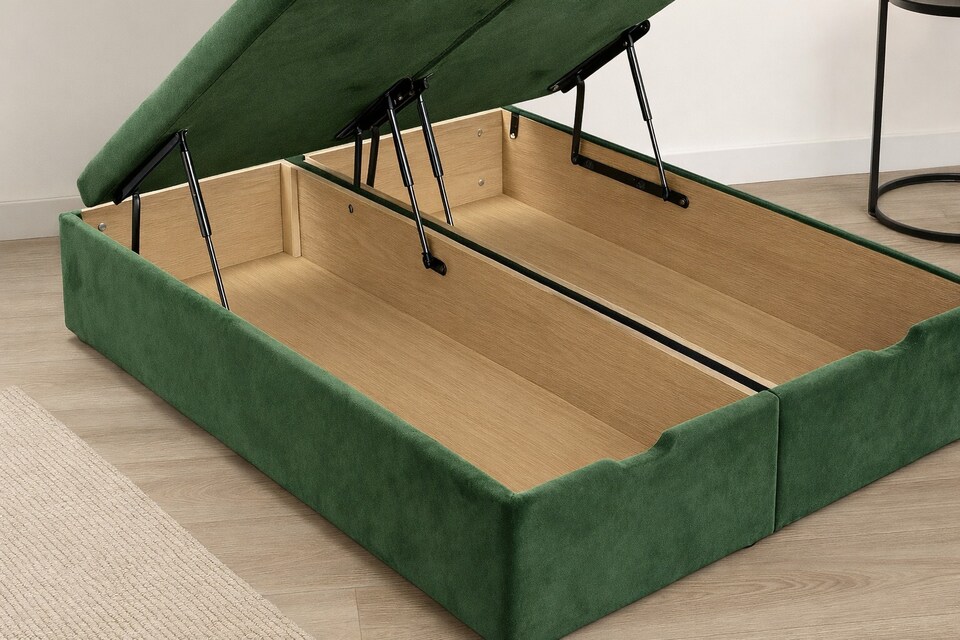 image 1 of Ottoman Green Plush 4ft6 Double Bed With Headboard and Mattress Set