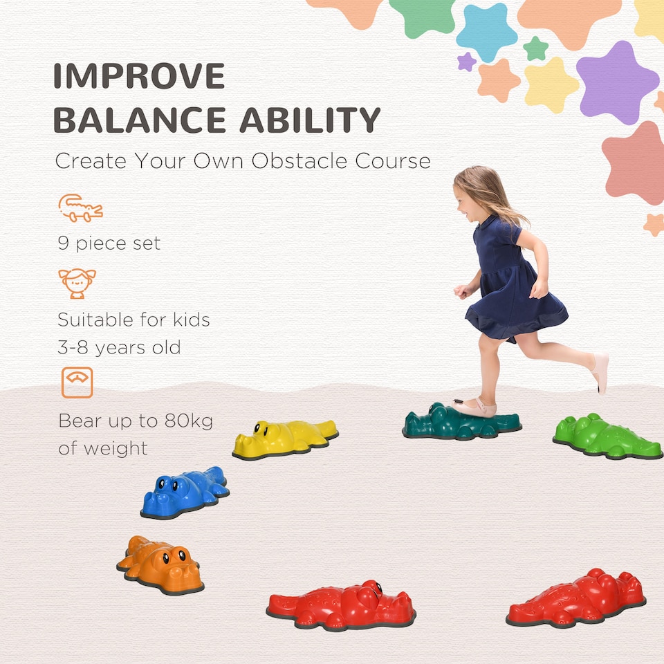 image 1 of ZONEKIZ 9PCs Kids Stepping Stones Sensory Toy w Anti-Slip Edge