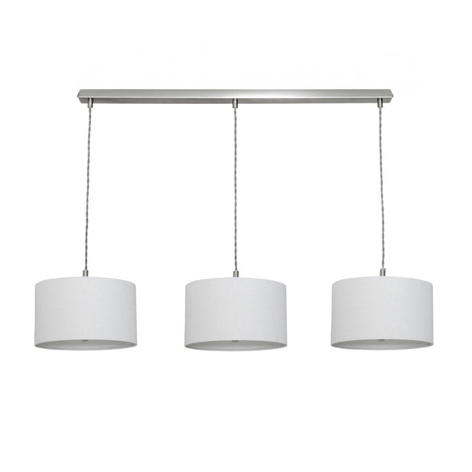 image 1 of ValueLights Reni Grey Drum Shade 3 Drop Bar Brushed Chrome Diner Ceiling Pendant Light Silver