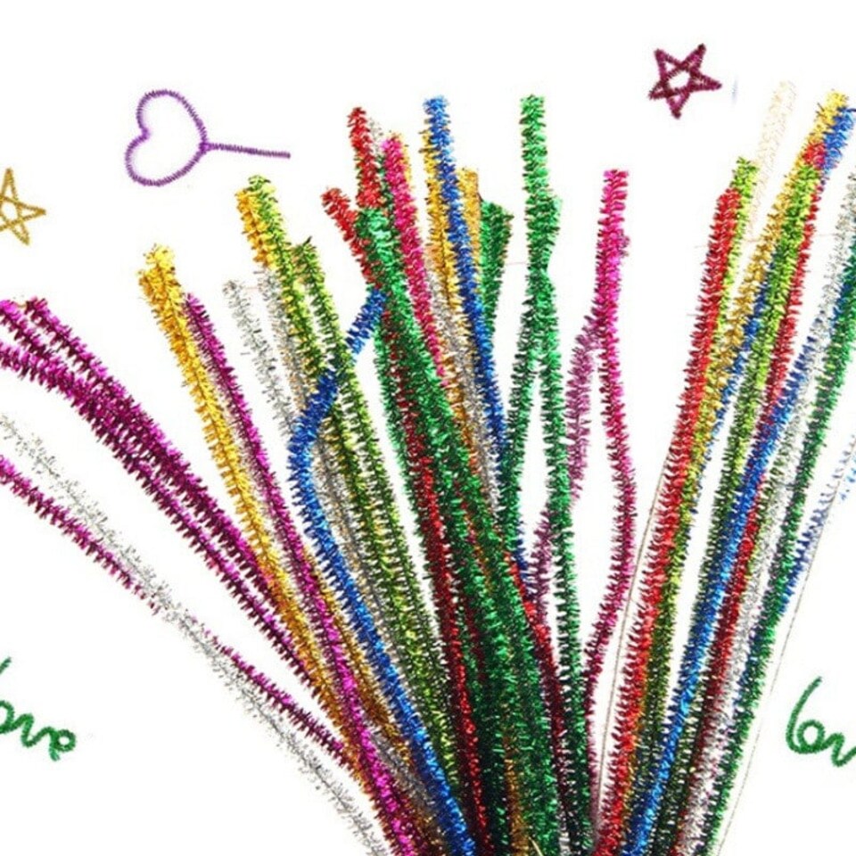image 1 of Pack of 100 Assorted Glitter Chenille Stem Pipe Cleaners 0.6 x 30cm