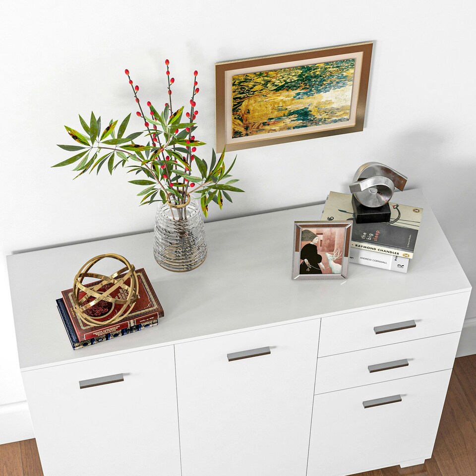 image 1 of HOMCOM Modern Sideboard Kitchen Storage Cabinet with 2 Drawers, White White
