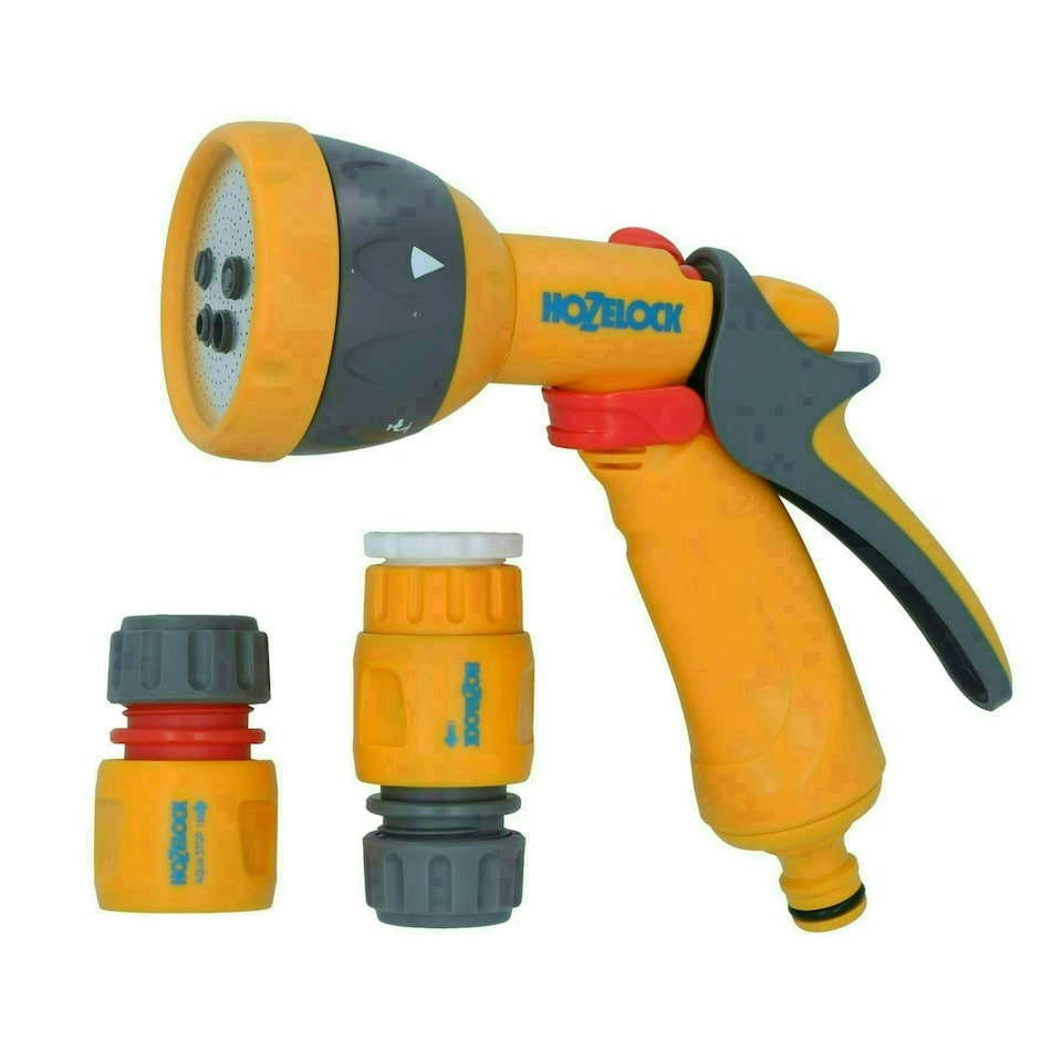 image 1 of Hozelock Spray Nozzle Garden Hose Pipe Water Gun 5 Function & 3 Fittings Yard