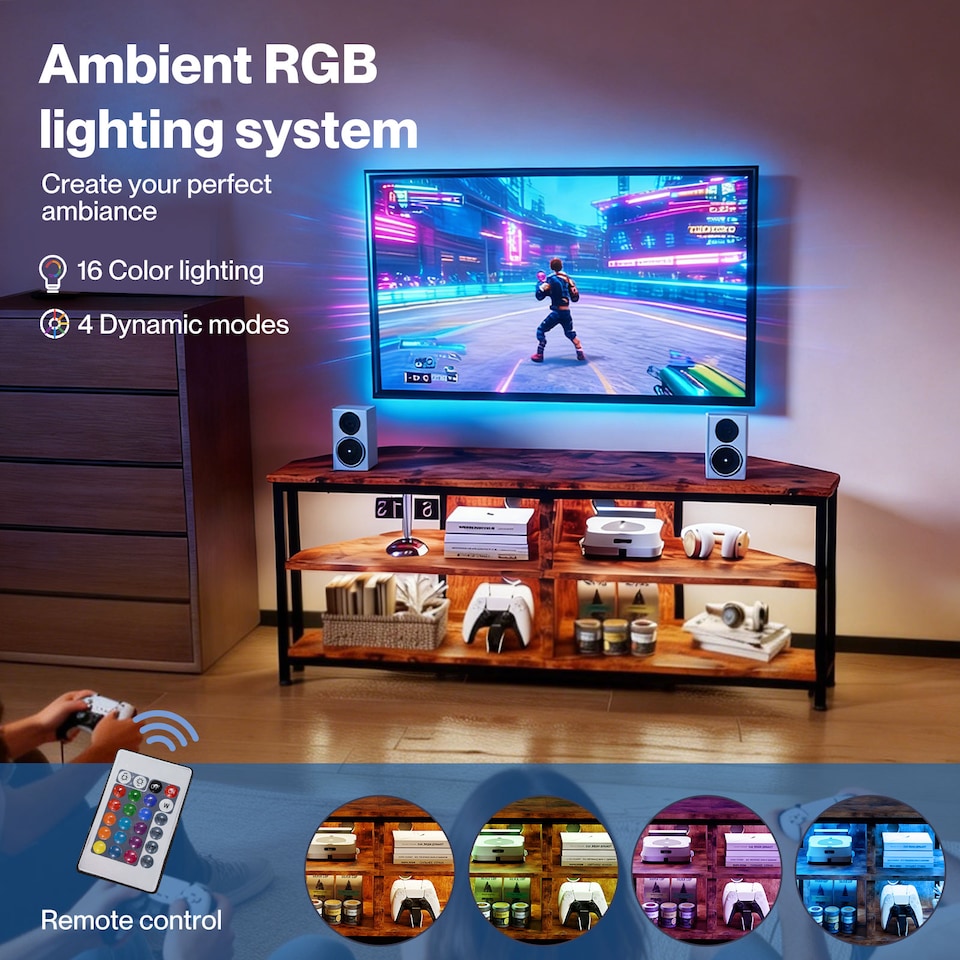 image 1 of Levede 120CM RGB LED Light Wooden TV Cabinet for Max 55 Inch TV Storage Unit