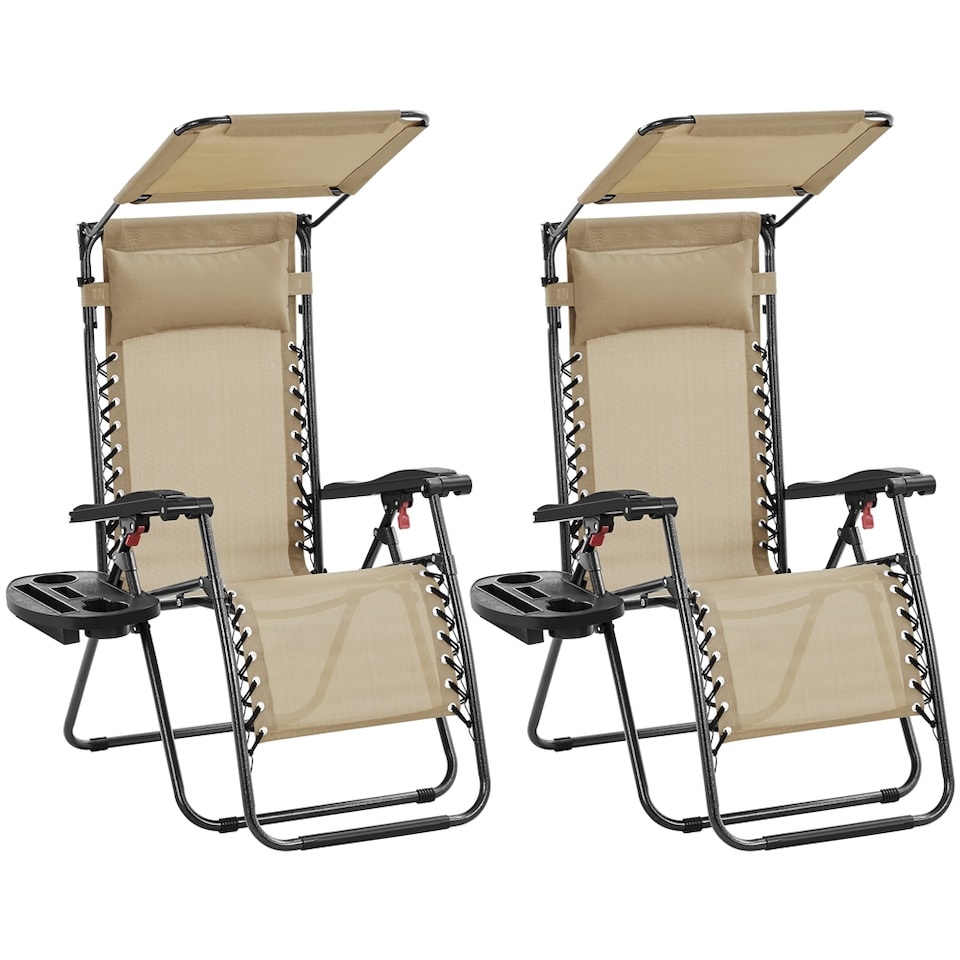 image 1 of Yaheetech 2PCS 62.5 cm W Outdoor Zero Gravity Chairs-Beige | Cream | Beige | One Size