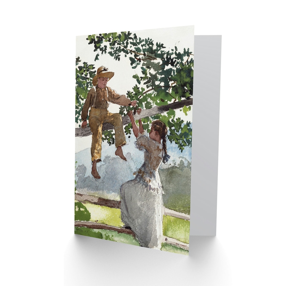 image 1 of Winslow Homer Art Card On the Fence Children Watercolour