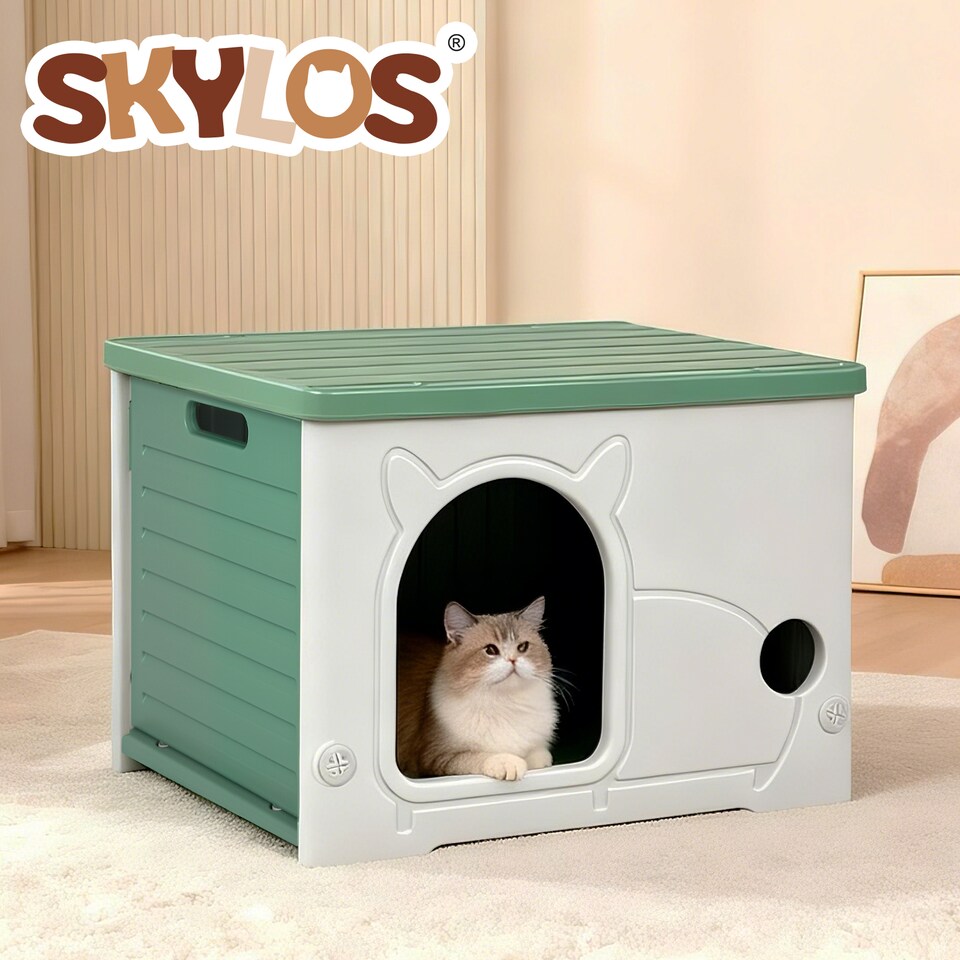 image 1 of Skylos Dog Kennel Plastic Puppy Shelter Pet House Weatherproof Outdoor Indoor