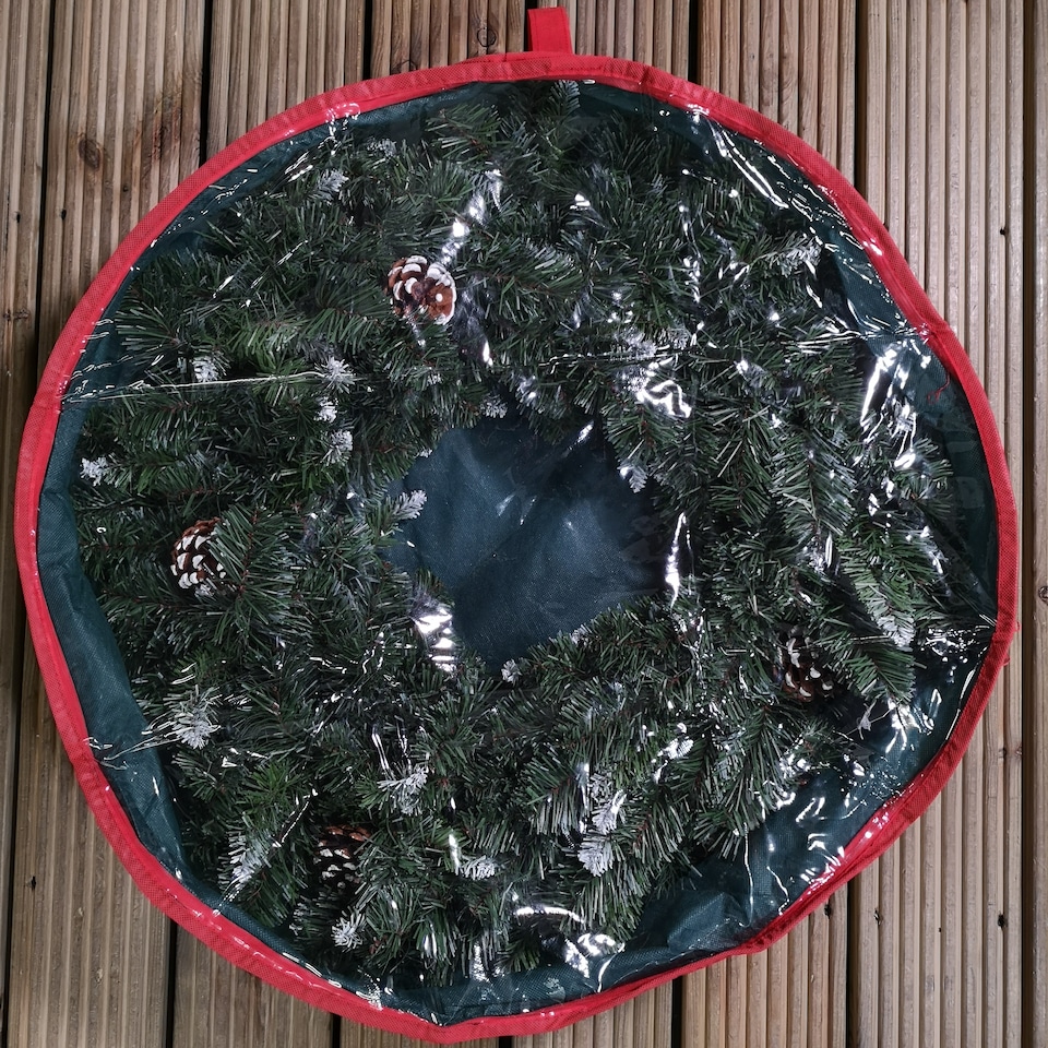 image 1 of 65cm Green Christmas Wreath Decoration Storage Bag with Zip and Carry Handle