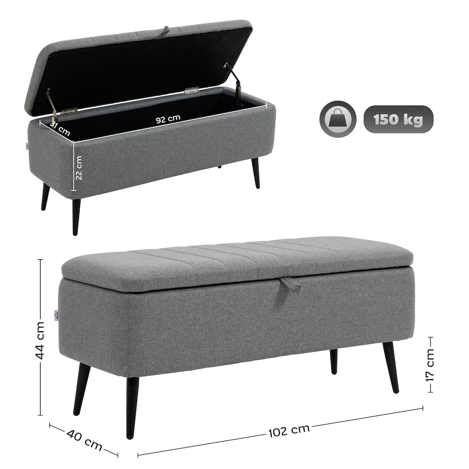 image 1 of HOMCOM Storage Ottoman Bench, Linen Fabric Footstool with Steel Legs Grey