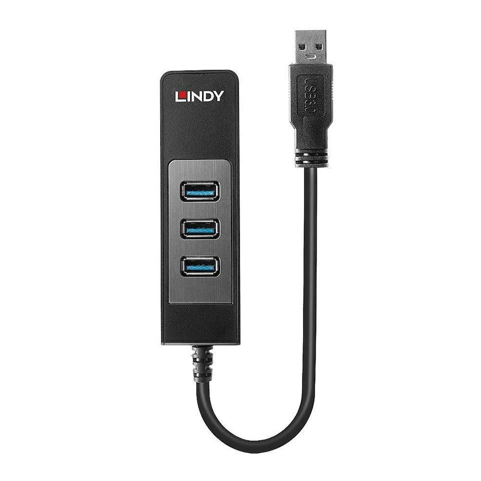 image 1 of LINDY USB 3.1 Type A to Gigabit LAN 3 Port Type A Hub Adapter for Ultrabook and Tablet, Black