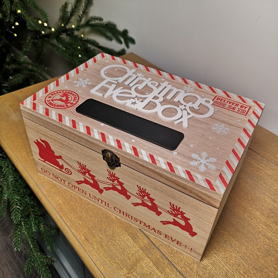image 1 of 30cm Wooden Christmas Eve Gift Box with Personalisable Name Plate