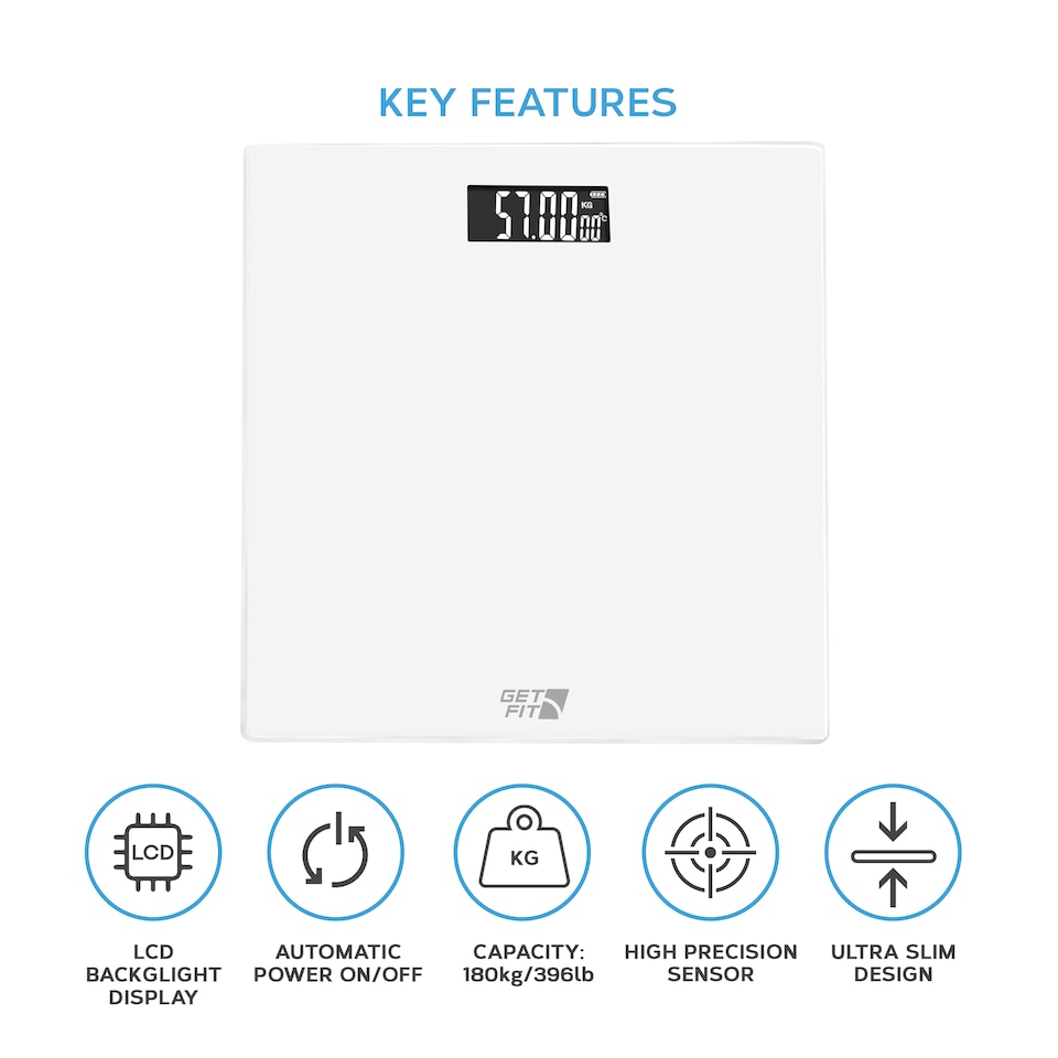 image 1 of Get Fit Digital Weighing Bathroom Scale - Lcd Display & Automatic On / Off - Room Temperature & Battery Health Indicator | Clear | Transparent | 29x29cm | 1