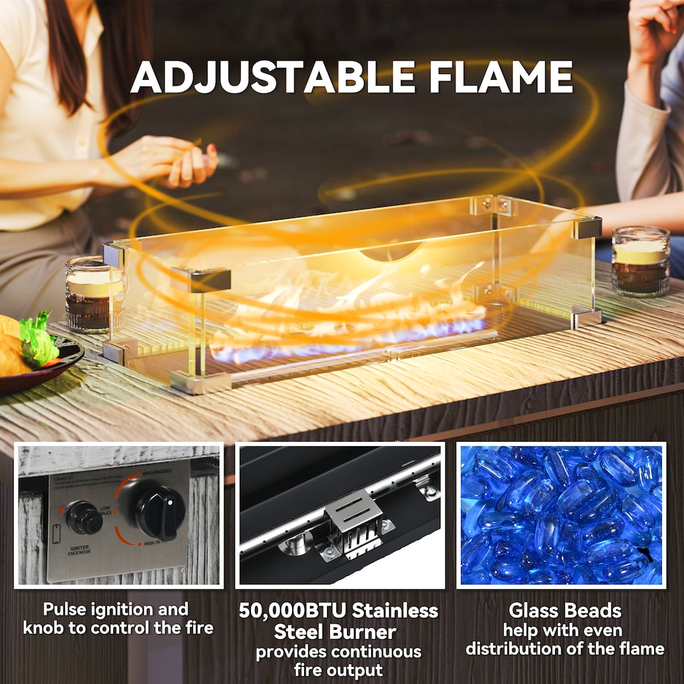 image 1 of Outsunny Gas Fire Pit Table with 50,000 BTU Burner, Cover, Dark Grey