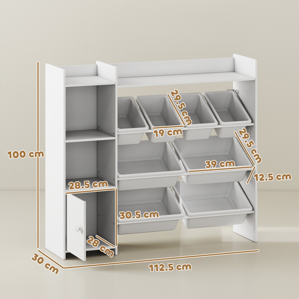 image 1 of AIYAPLAY Toy Storage Unit, with 8 Removable Bins, Storage Shelves, Cabinet, Toy Organiser, for Playroom, Kids Room, Nursery, White | White