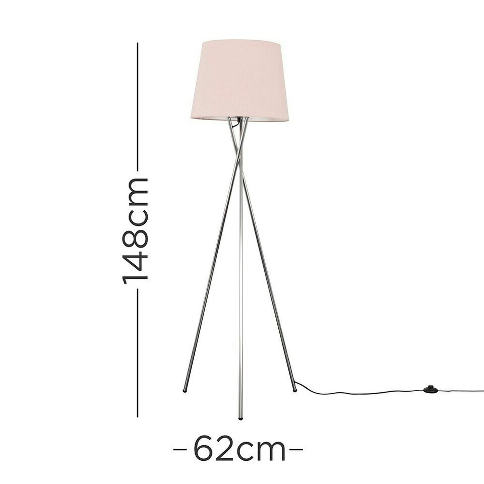 image 1 of ValueLights Camden Chrome Tripod Floor Lamp Pink Taper Shade & Bulb Pink