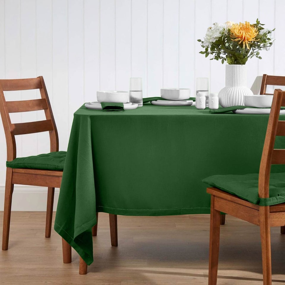 image 1 of Homescapes Plain Cotton Dark Green Tablecloth - 178 x 305 cm | Green | 178cm x 305cm (70" x 120")