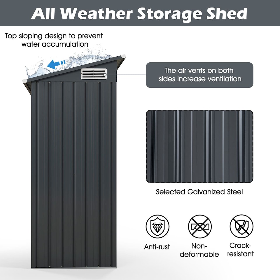 image 1 of COSTWAY All-Weather Storage Shed Utility Tool House w/Top Sloping Design-Grey