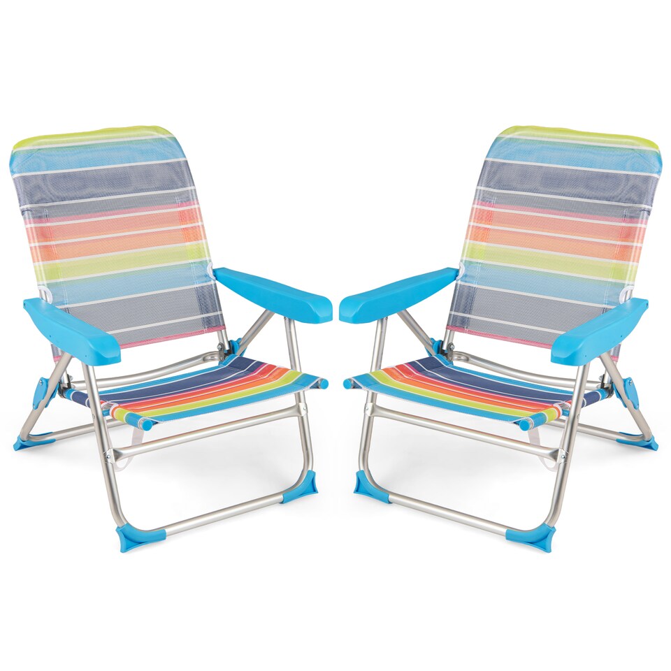 image 1 of COSTWAY 2 Pack Beach Chair for Adults Foldable 4 Position Reclining Picnic Chair