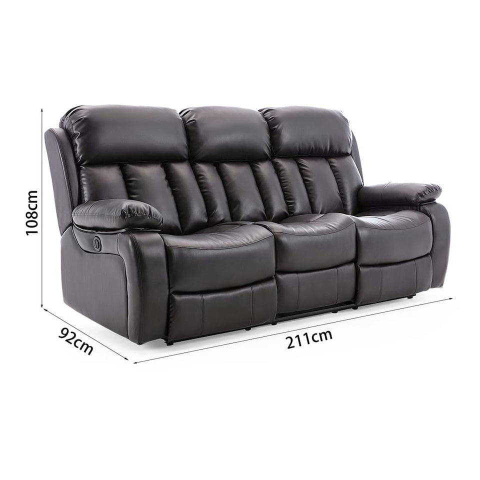 image 1 of Chester 3 Seater Electric High Back Bonded Leather Recliner Sofa (Brown)