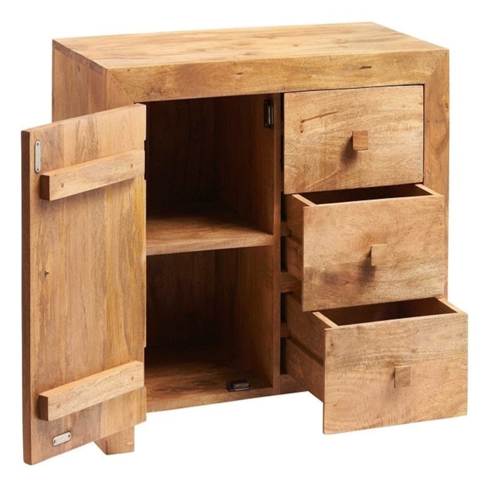 image 1 of Toko Light Mango 3 Drawer Sideboard - Solid Mango Wood - L45 x W88 x H75 cm Brown