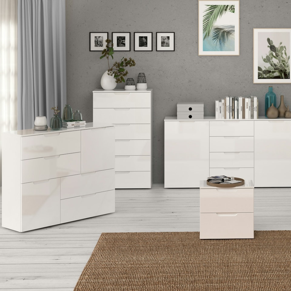 image 1 of Sienna Chest of 6 Drawers in White/White High Gloss