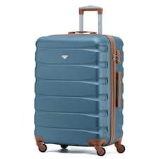 Flight Knight 25" 4 Wheel ABS Hard Case Medium Suitcase 100+ Airlines Approved - easyJet, British Airways, Ryanair, Jet2, Emirates & Many More - Check-in | Blue | Blue/Tan | Medium