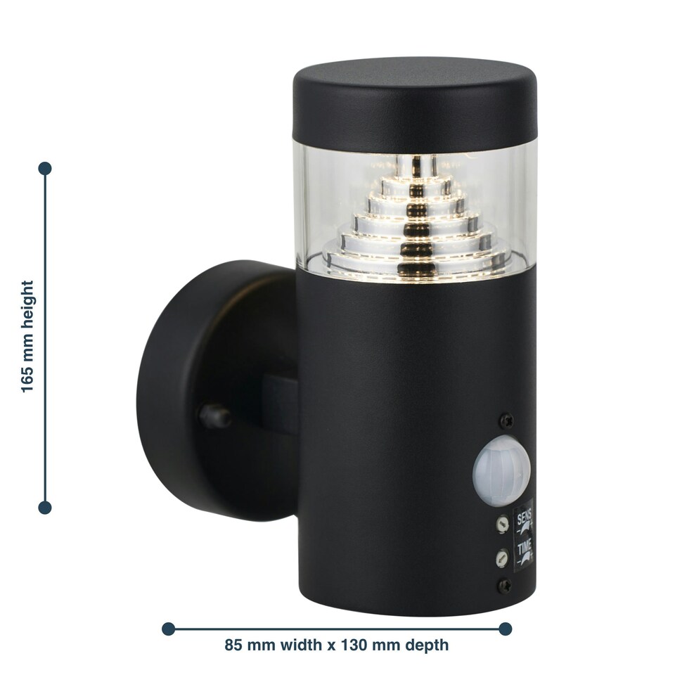 image 1 of Pyramid - Black LED Outdoor Motion Sensor Wall Light Black | Clear