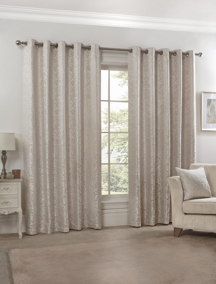 image 1 of Harrow Lined Eyelet Jacquard Curtains 168cm x 183cm Cream | Cream | Cream