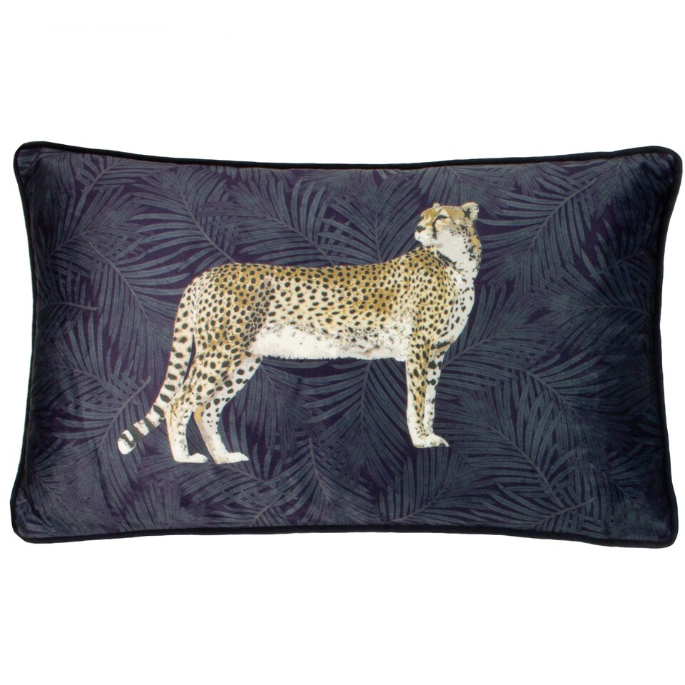 image 1 of Paoletti Cheetah Forest Velvet Cushion, Navy, 30 x 50cm
