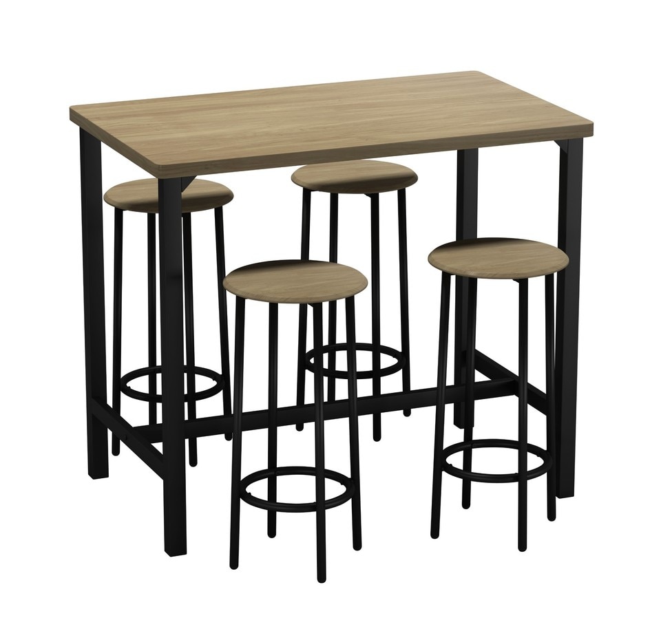 image 1 of CANCUN Bar Table & Stools Set Kitchen Dining Breakfast Industrial Furniture | Multi | 5 Piece Oak
