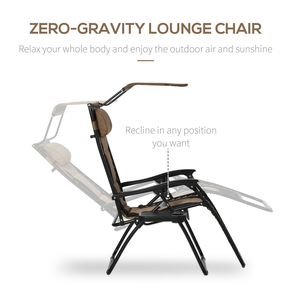image 1 of Outsunny Zero Gravity Lounger Chair, Folding Reclining Chair, Brown | Brown | Brown